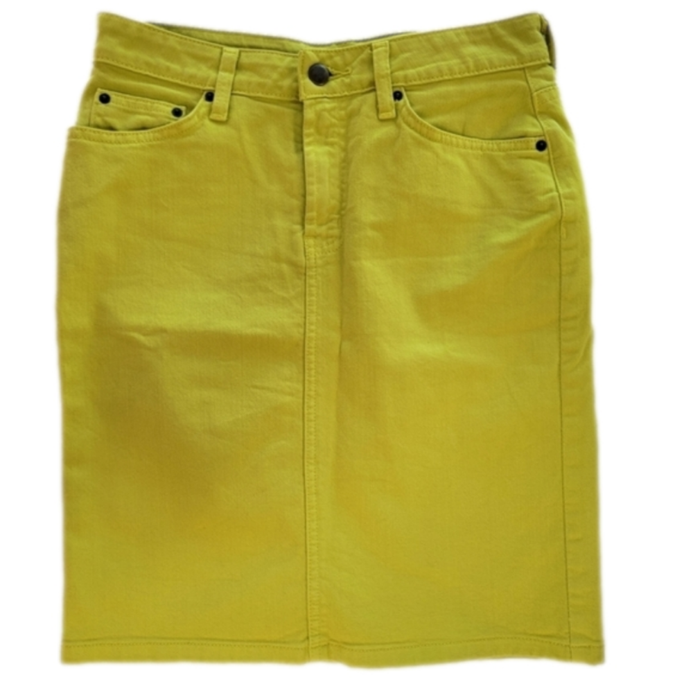 Garent Hill Chartreuse 5 Pocket Modern Denim Pencil Skirt Size 4 Petite EUC